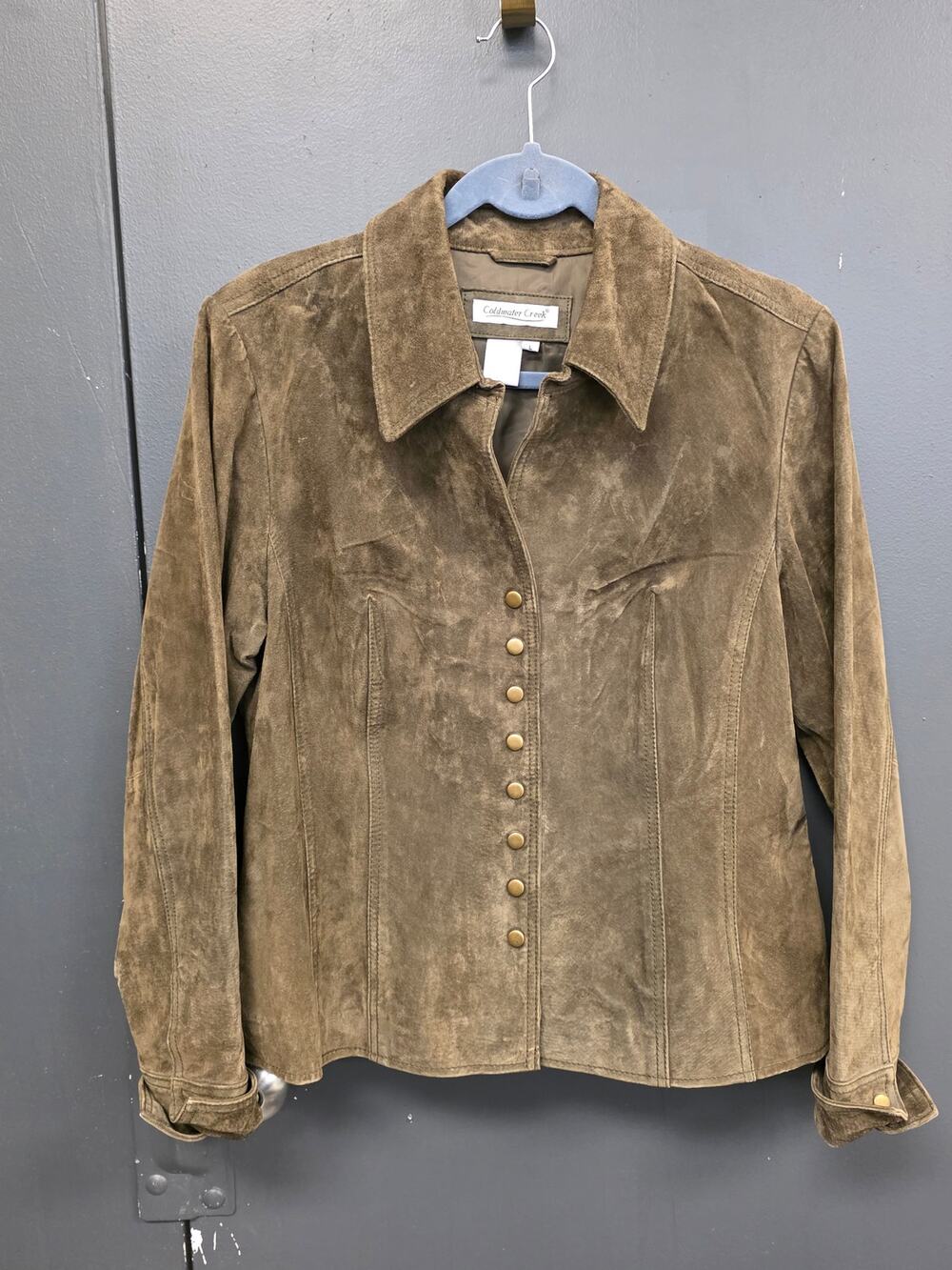 Coldwater Creek Olive Green Women's Leather Jacket Sz Large 1028